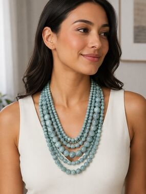 Charming Charlie Aqua Multi-Strand Beaded Necklace
